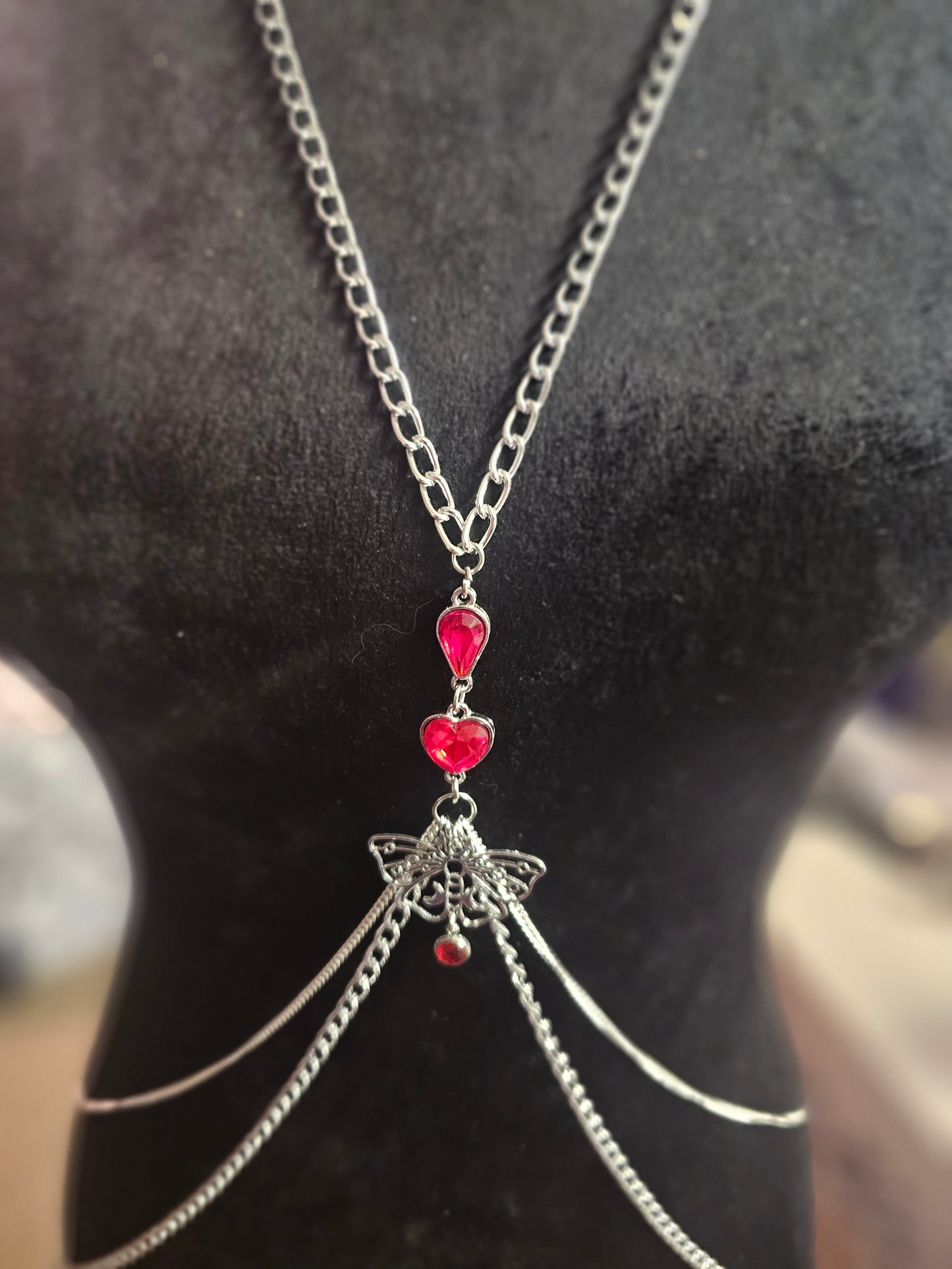Garnet Moth Silver Body Chain