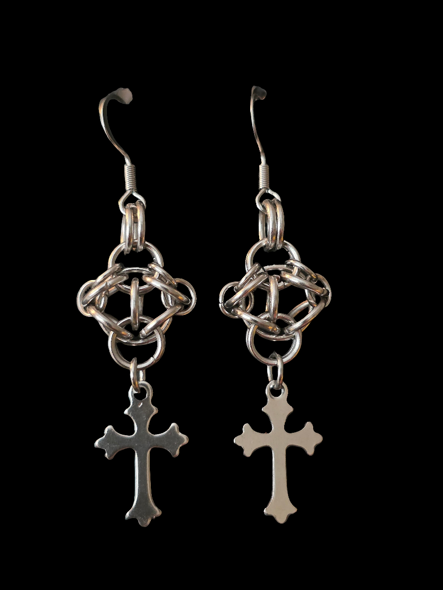 Chainmail small Cross Earrings