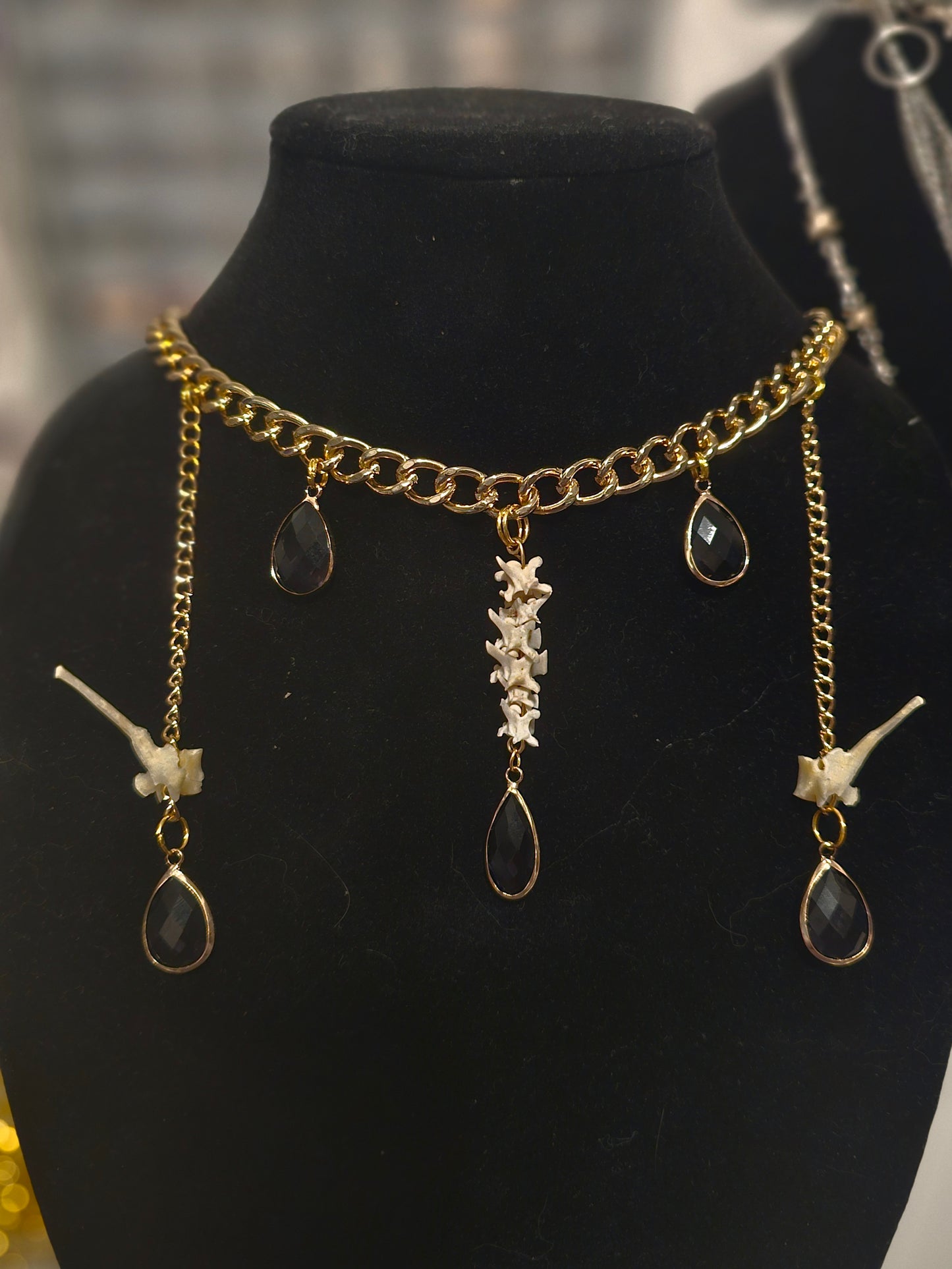 Gold Bone and Amethyst Glass Necklace