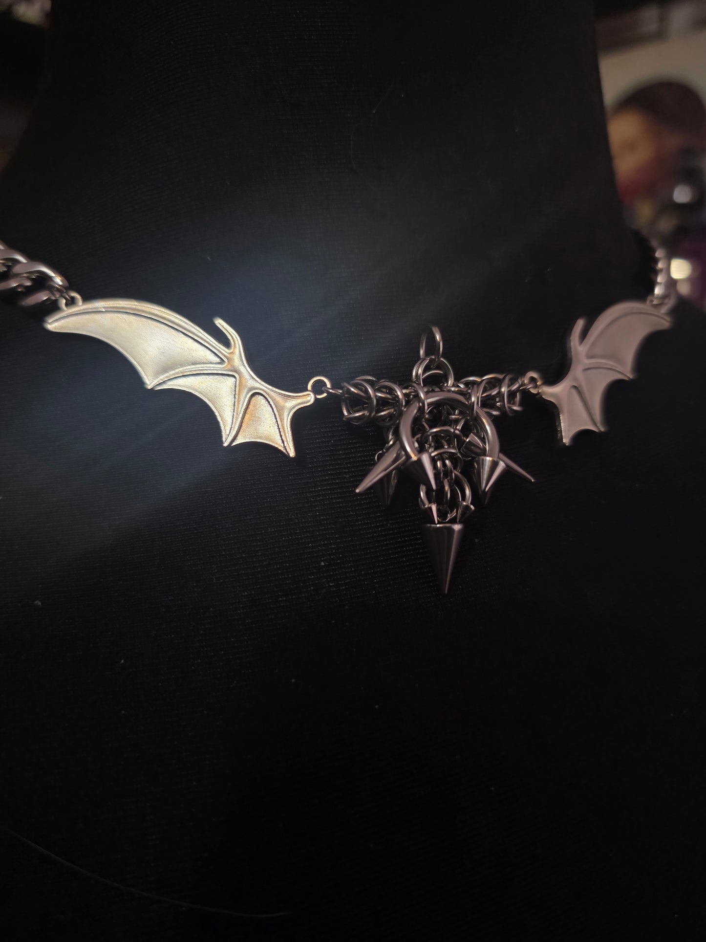 Pierced Chainmail Bat Necklace