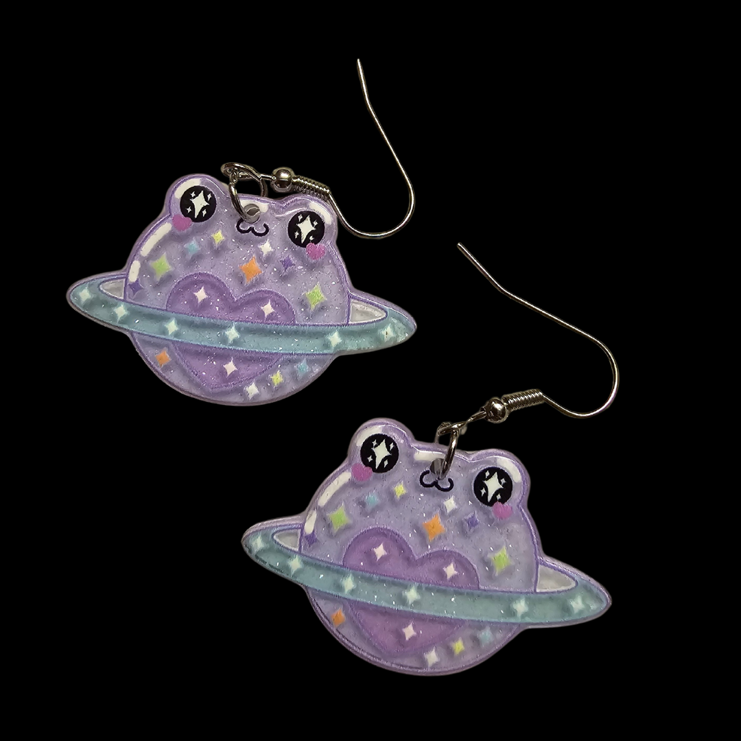 Purple Planet Frog Earrings