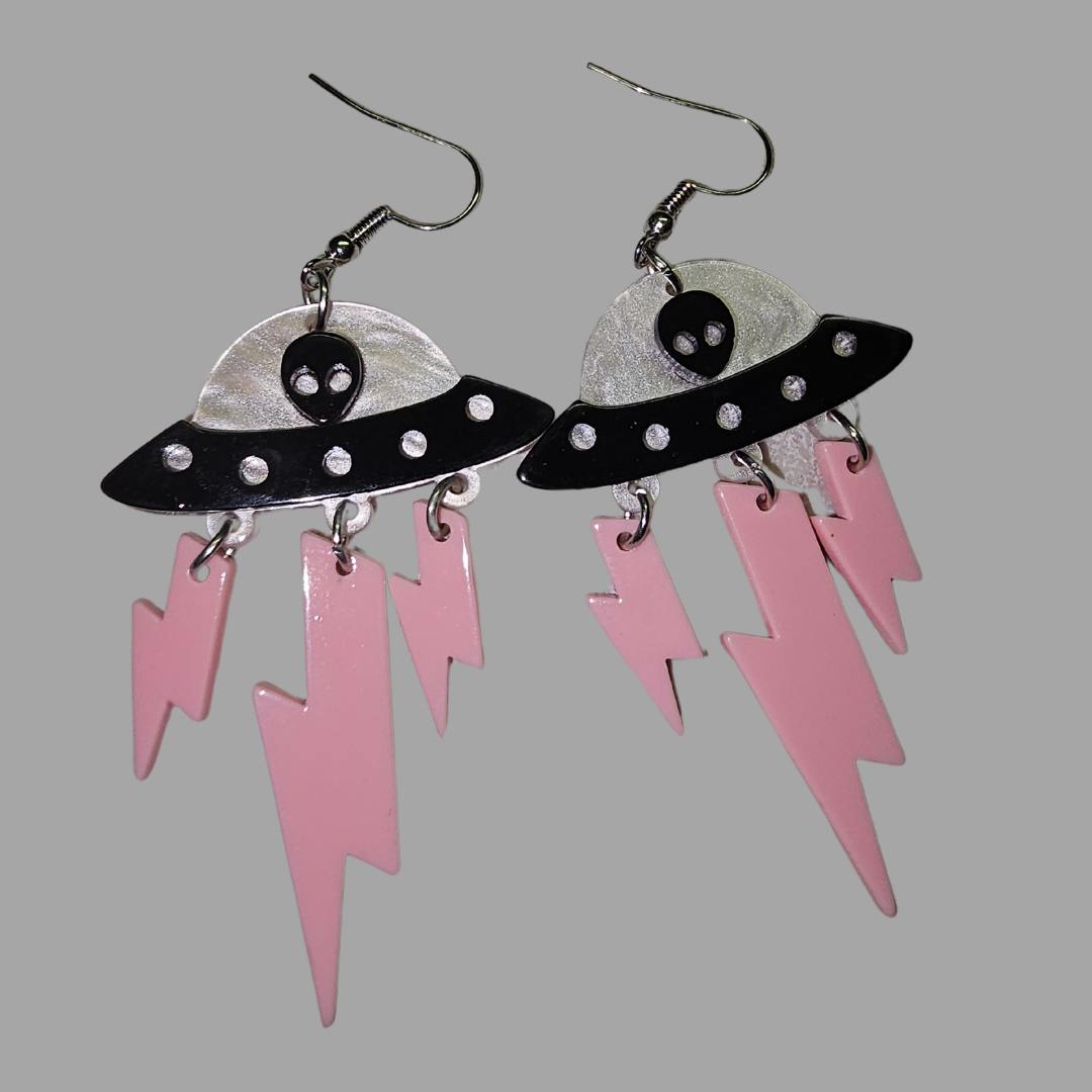 Pink UFO Earrings