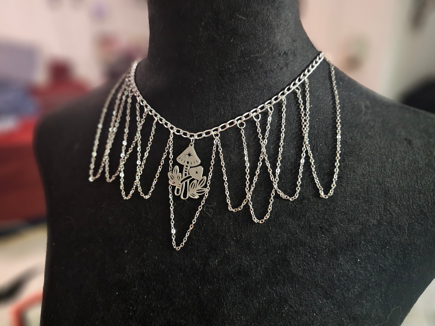 Silver Mushroom Lace Necklace