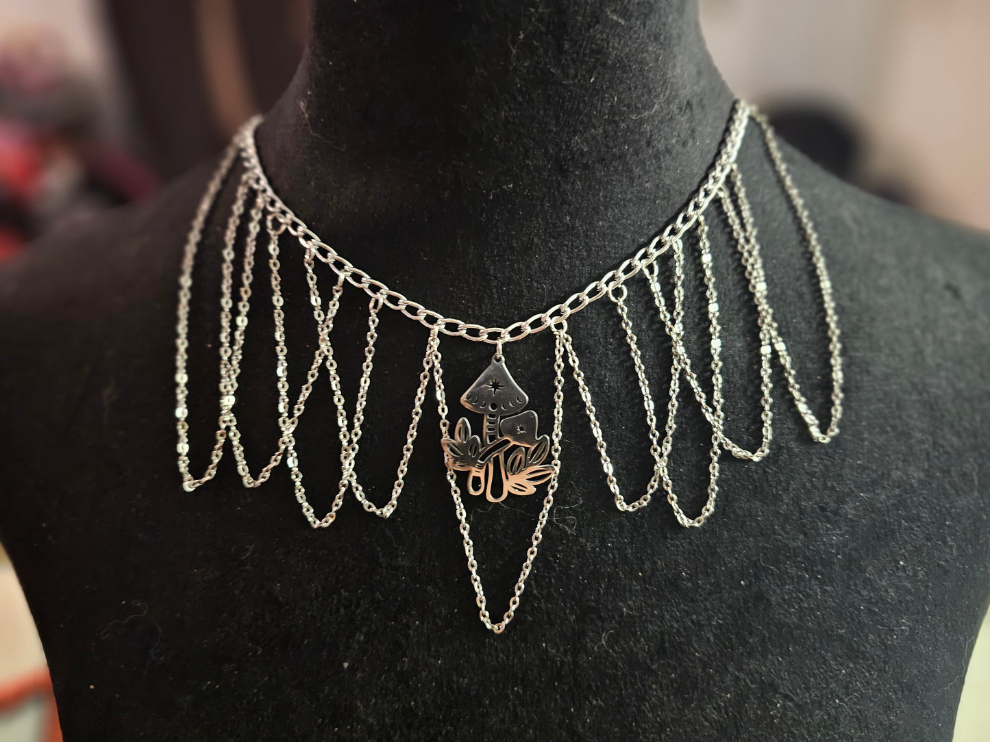 Silver Mushroom Lace Necklace