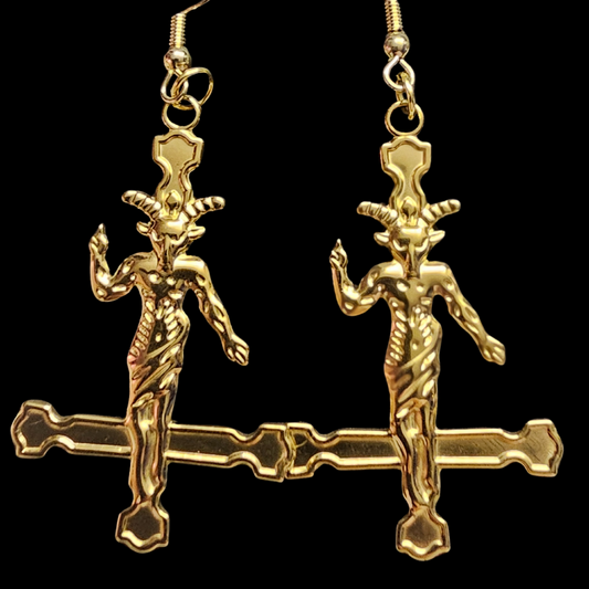 Baphomet Gold Cross Earrings