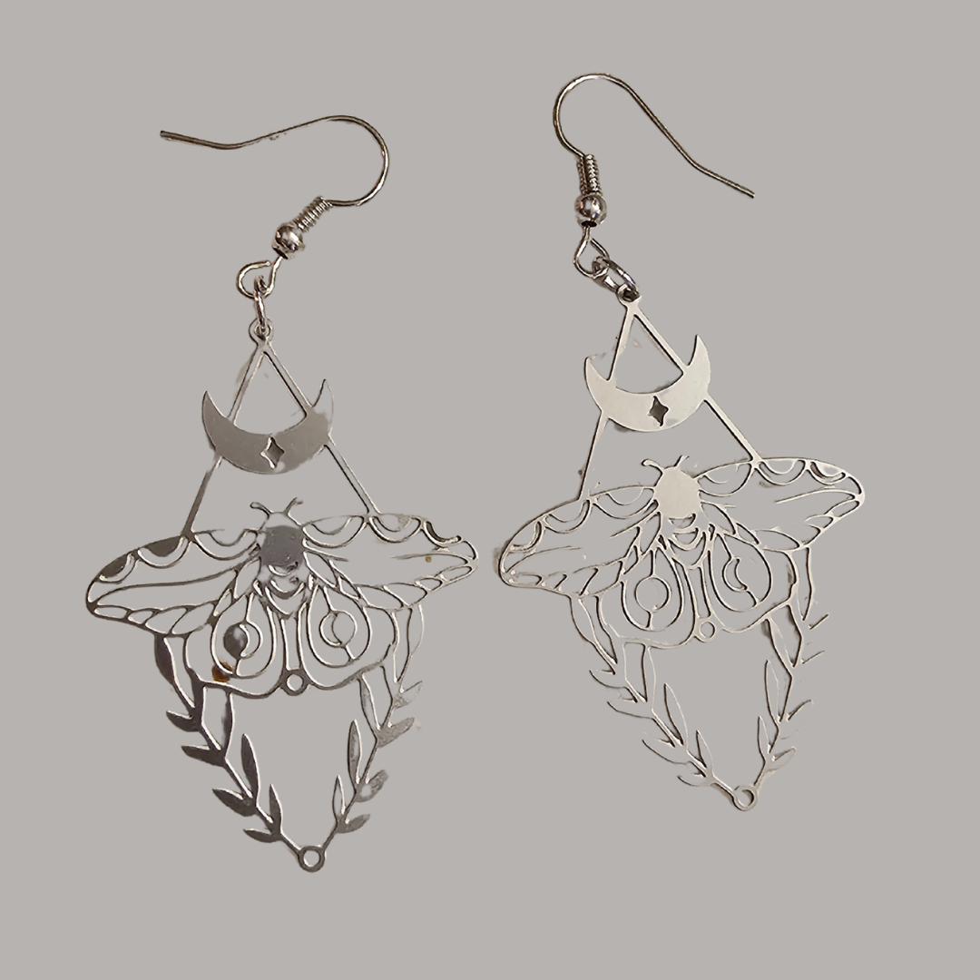 Silver Moth Diamond Moon Earrings