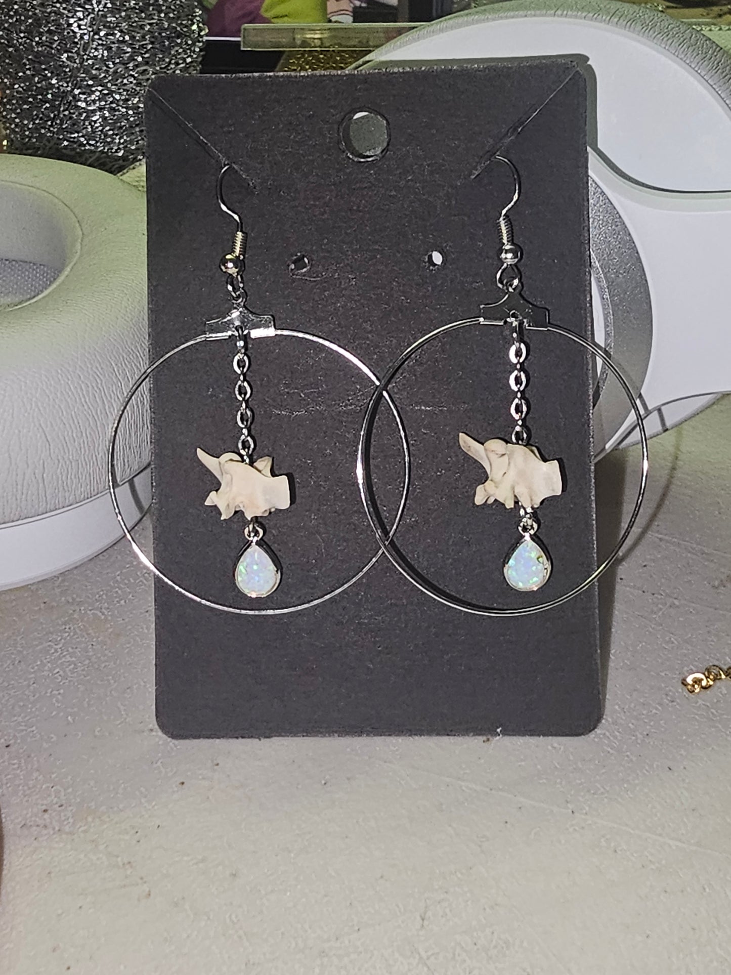 Silver Opal Hoop Earrings