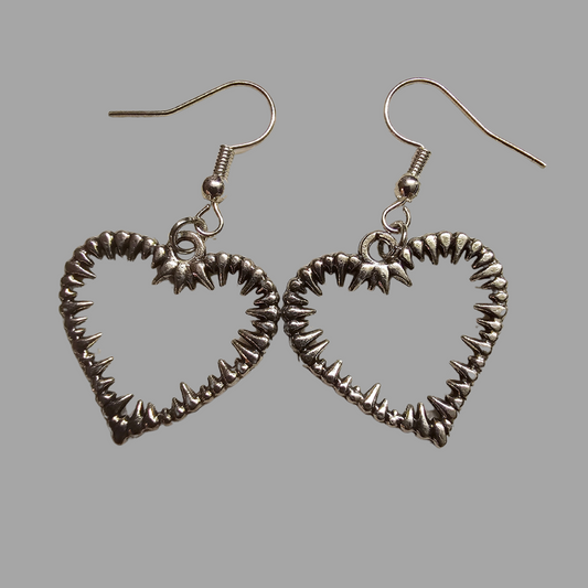 Silver Thorn Heart Earrings