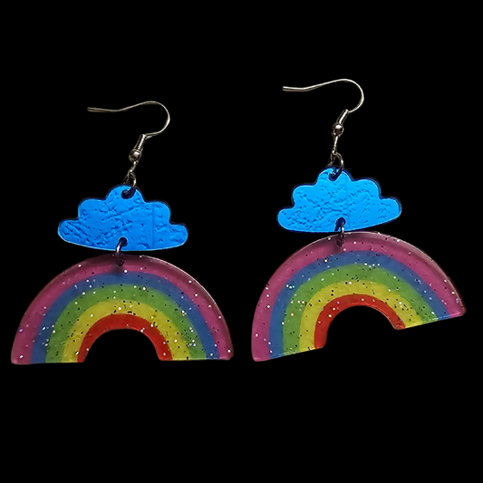 Acrylic Cloud and Rainbow Earrings