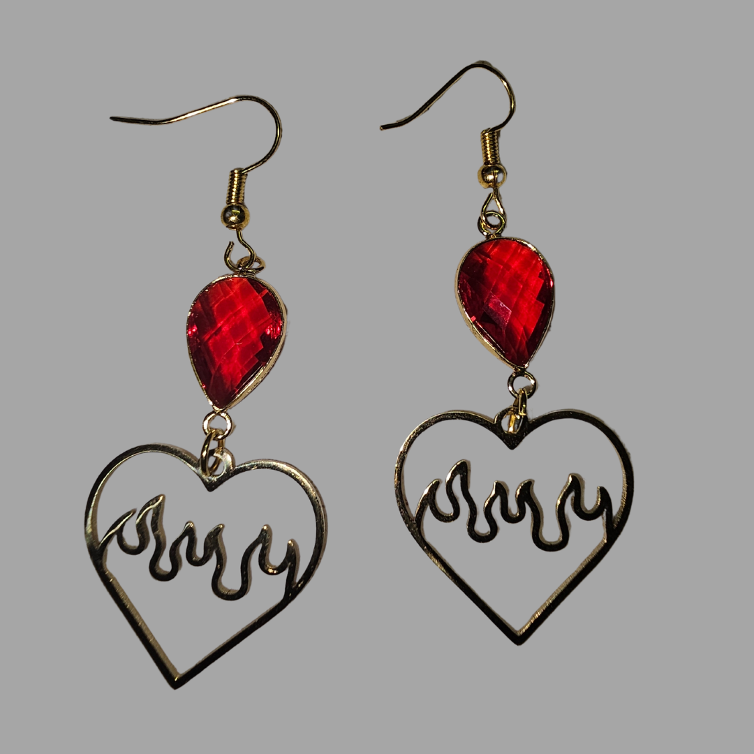 Garnet Heart Fire Earrings