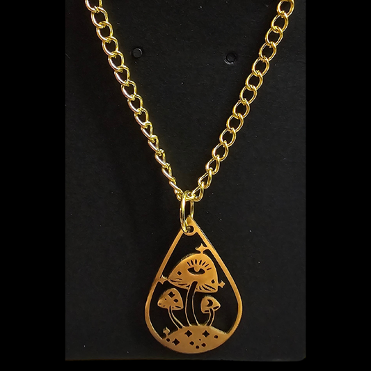 Gold Mushroom Eye Pendant Necklace