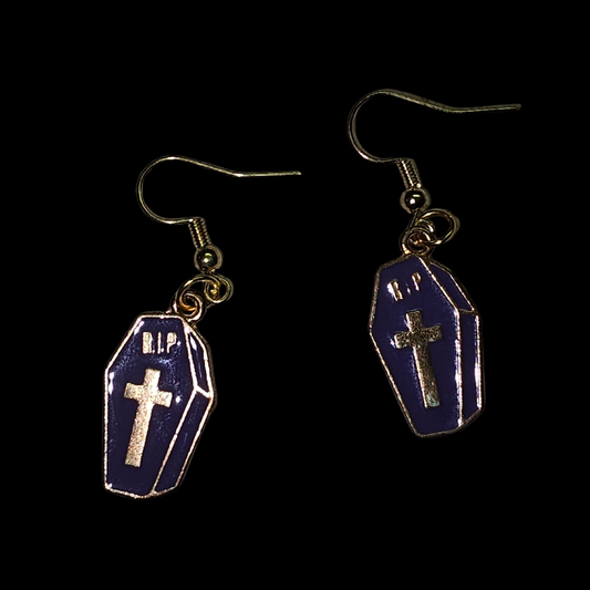 Purple RIP Coffin Earrings