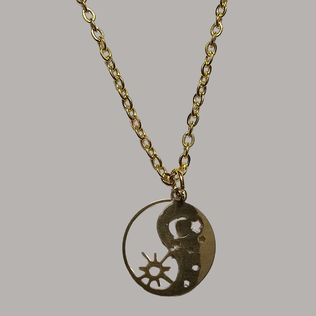 Gold Sun Moon Ying Yang Necklace