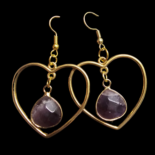 Amethyst Stone Heart Earrings