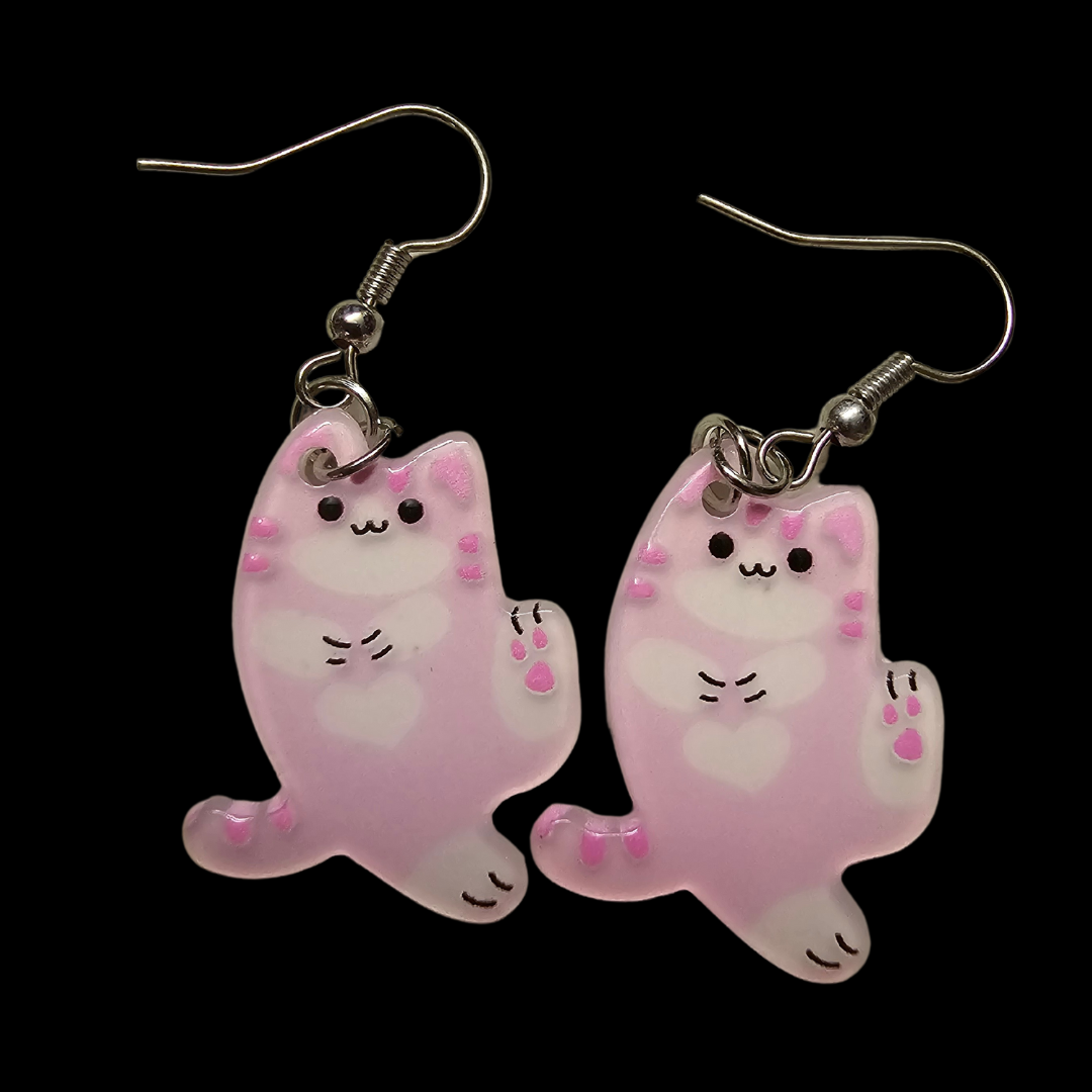 Acrylic Pink Kitten Earrings