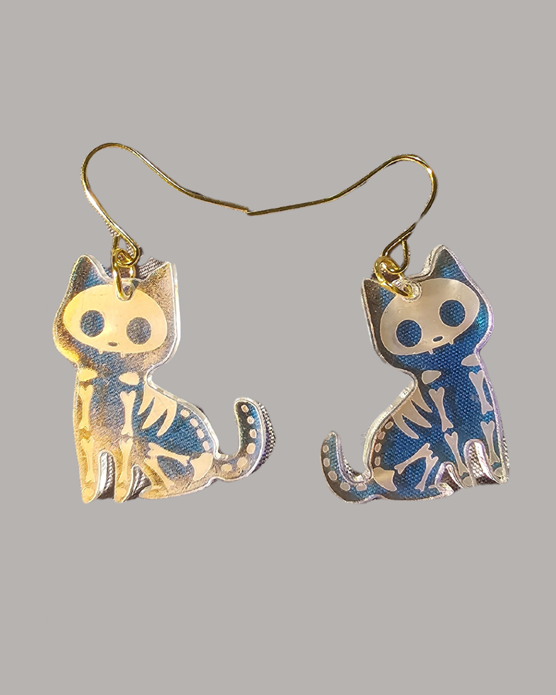 Holographic Cat Skeleton Earrings