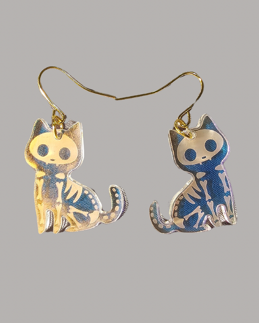 Holographic Cat Skeleton Earrings