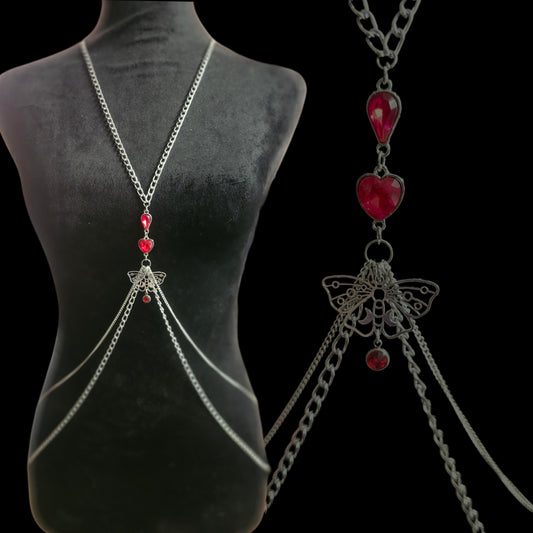 Garnet Moth Silver Body Chain