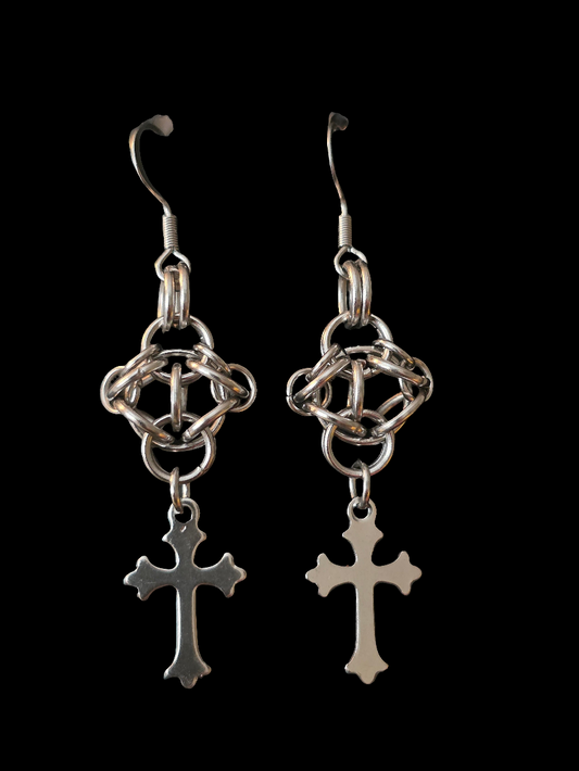 Chainmail small Cross Earrings
