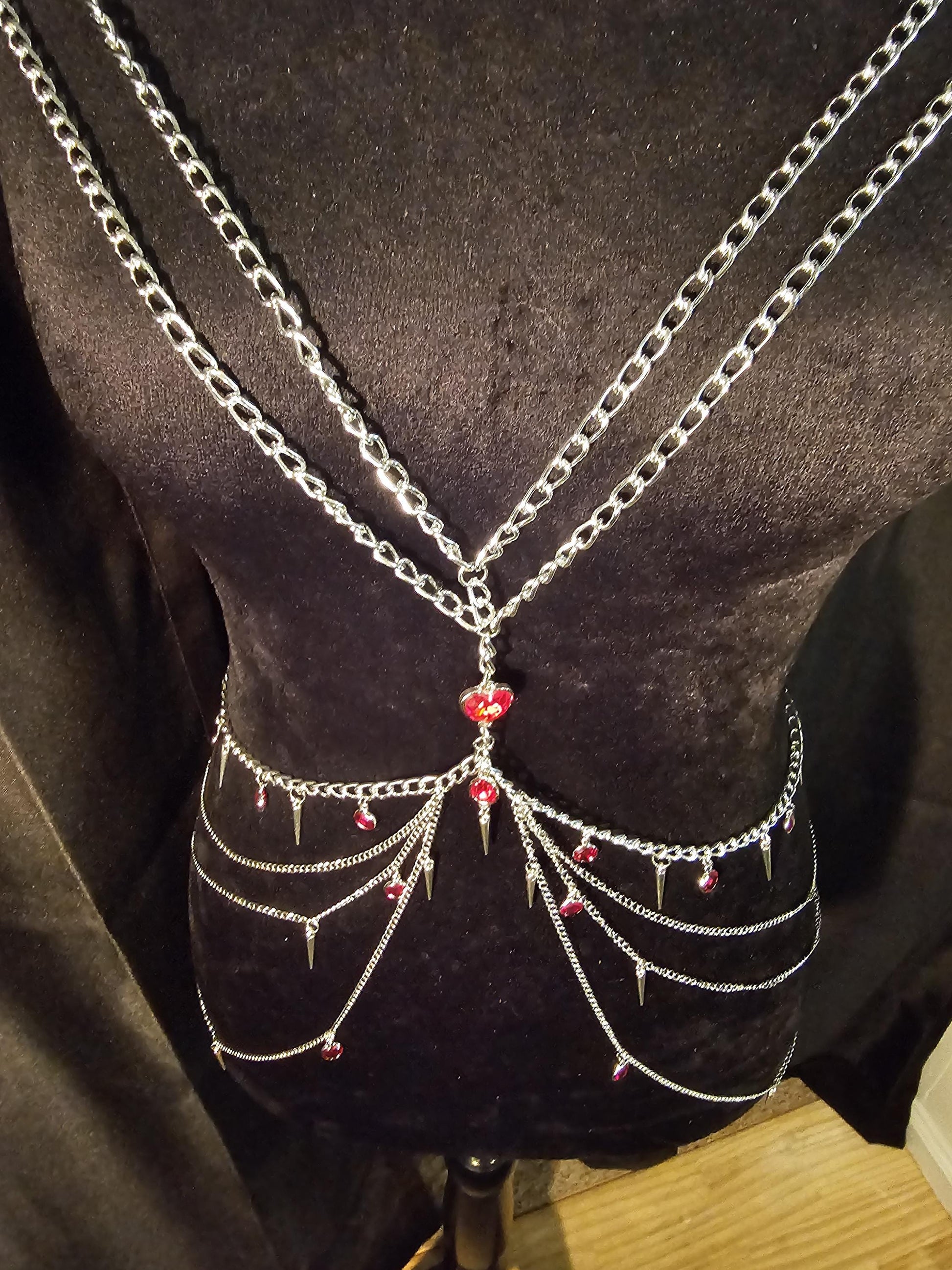 Red Siren body chain harness PLUS SIZE choker necklace rave club dungeon