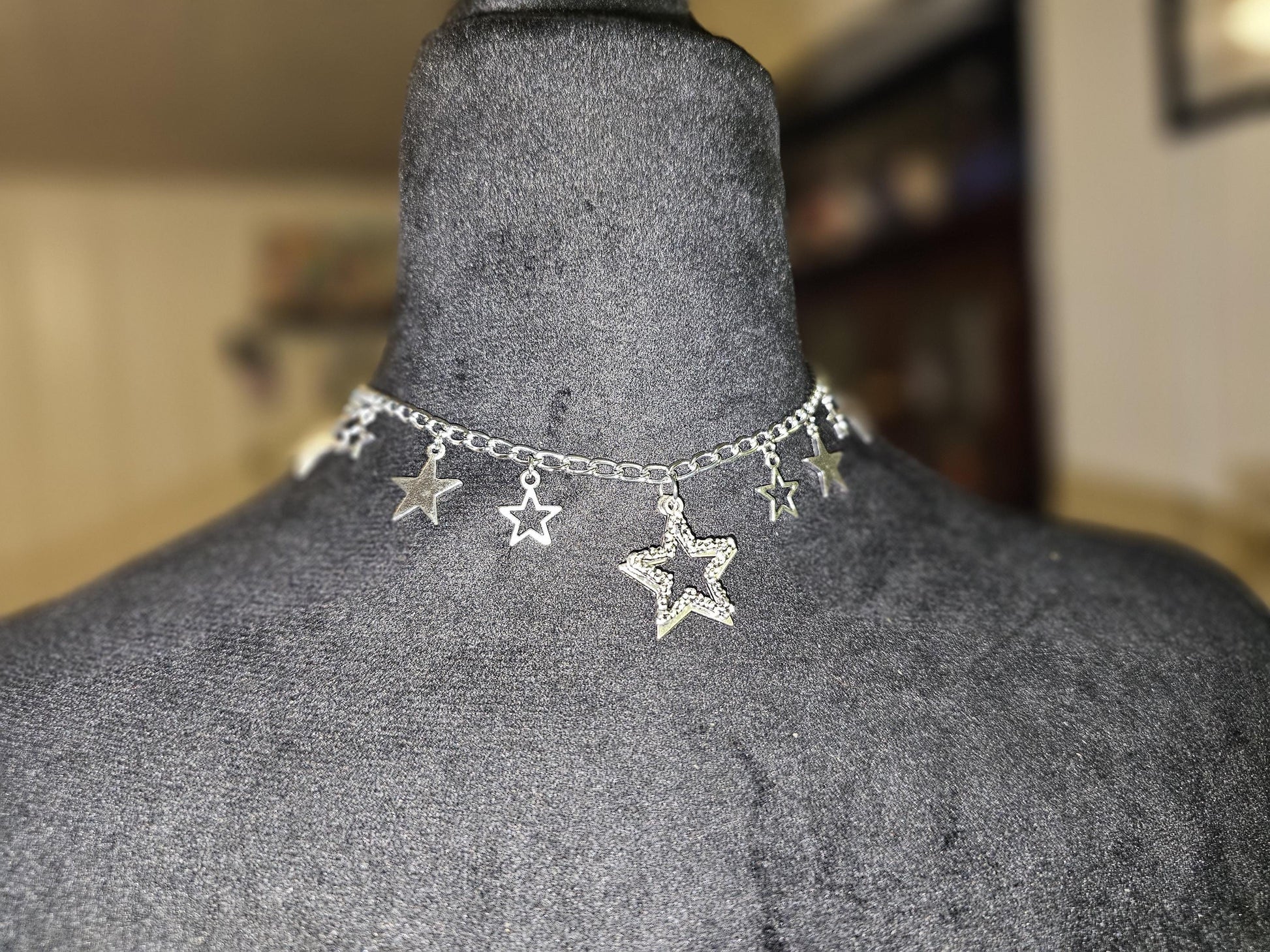 Stars silver chain Necklace Choker Gothic Punk Statement Piece pendant charm chain collar