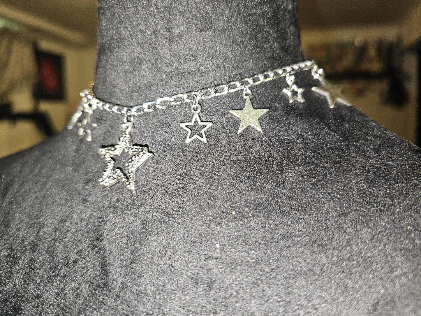 Stars silver chain Necklace Choker Gothic Punk Statement Piece pendant charm chain collar