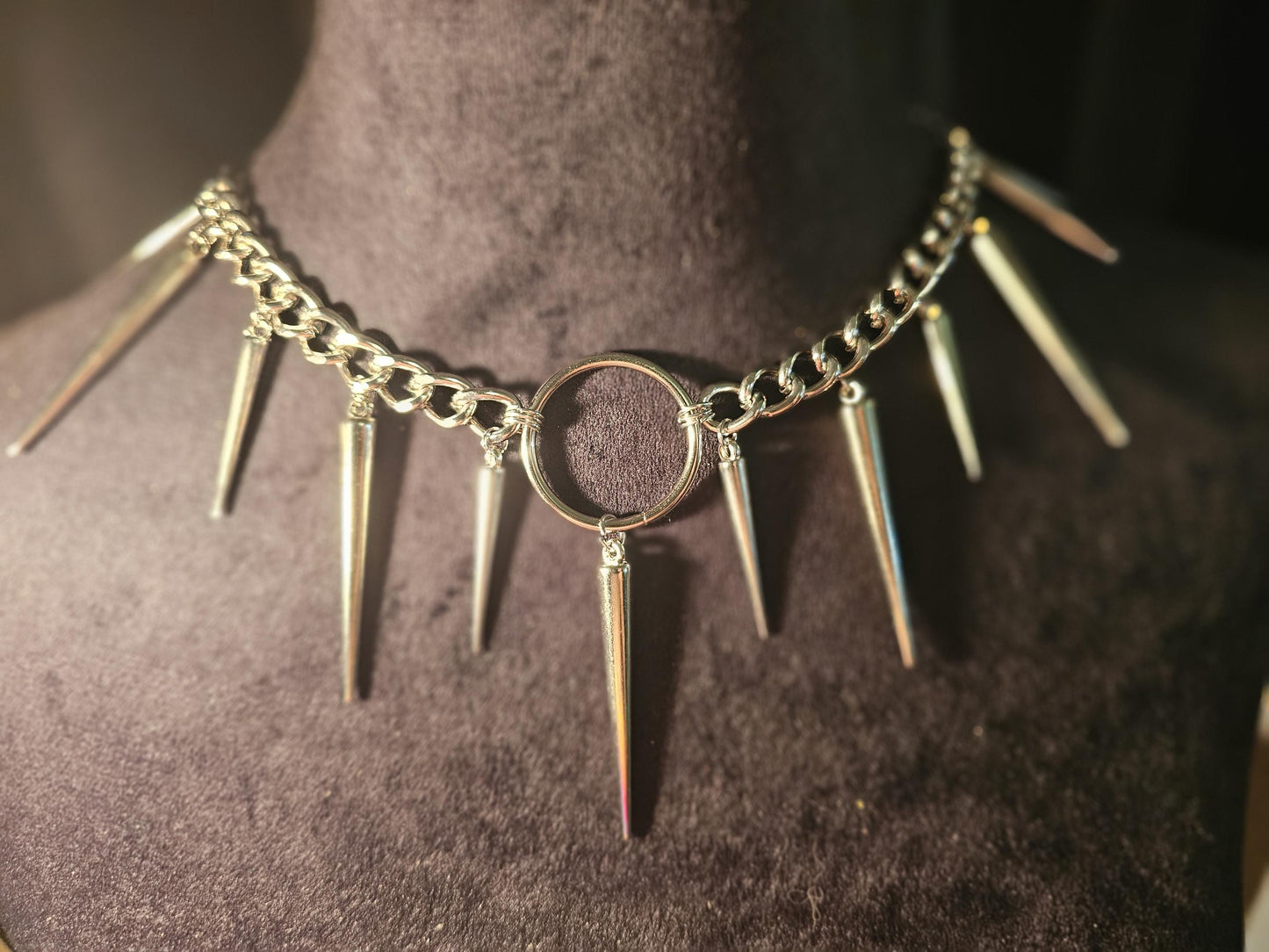 Spikey Gothic spikes alt Halloween Spooky Necklace Choker Gothic Punk Statement Piece pendant charm chain collar silver