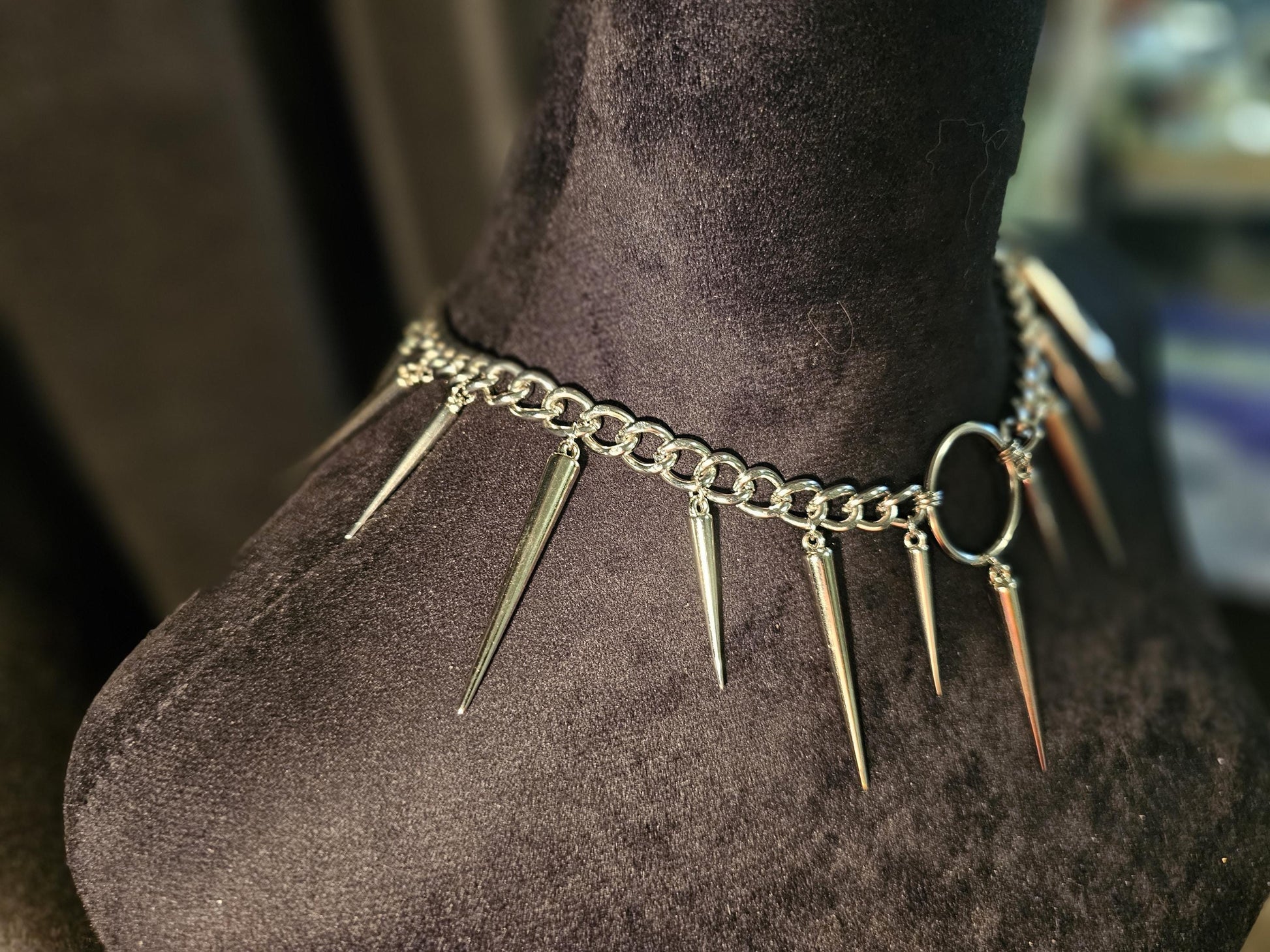 Spikey Gothic spikes alt Halloween Spooky Necklace Choker Gothic Punk Statement Piece pendant charm chain collar silver