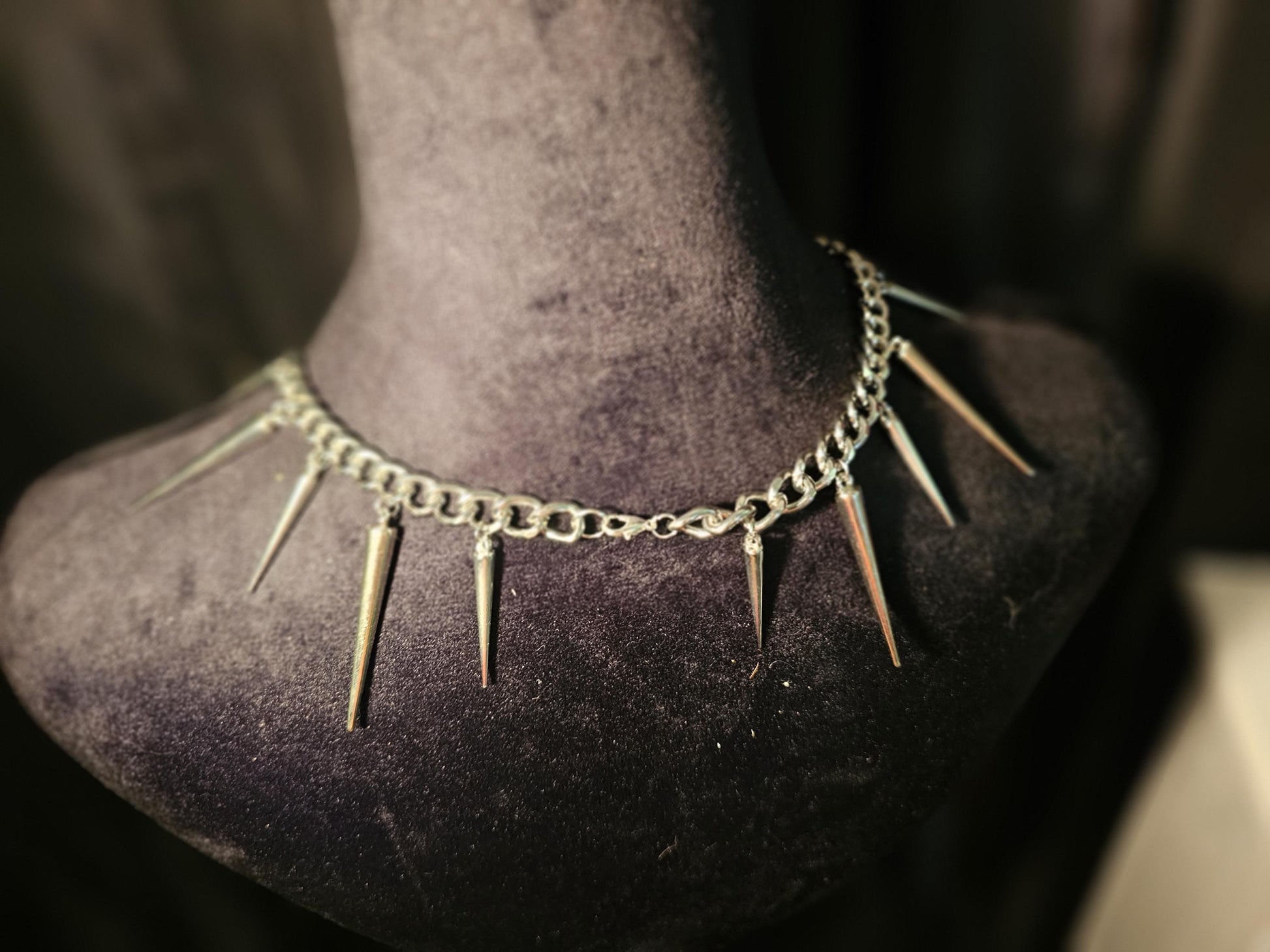 Spikey Gothic spikes alt Halloween Spooky Necklace Choker Gothic Punk Statement Piece pendant charm chain collar silver