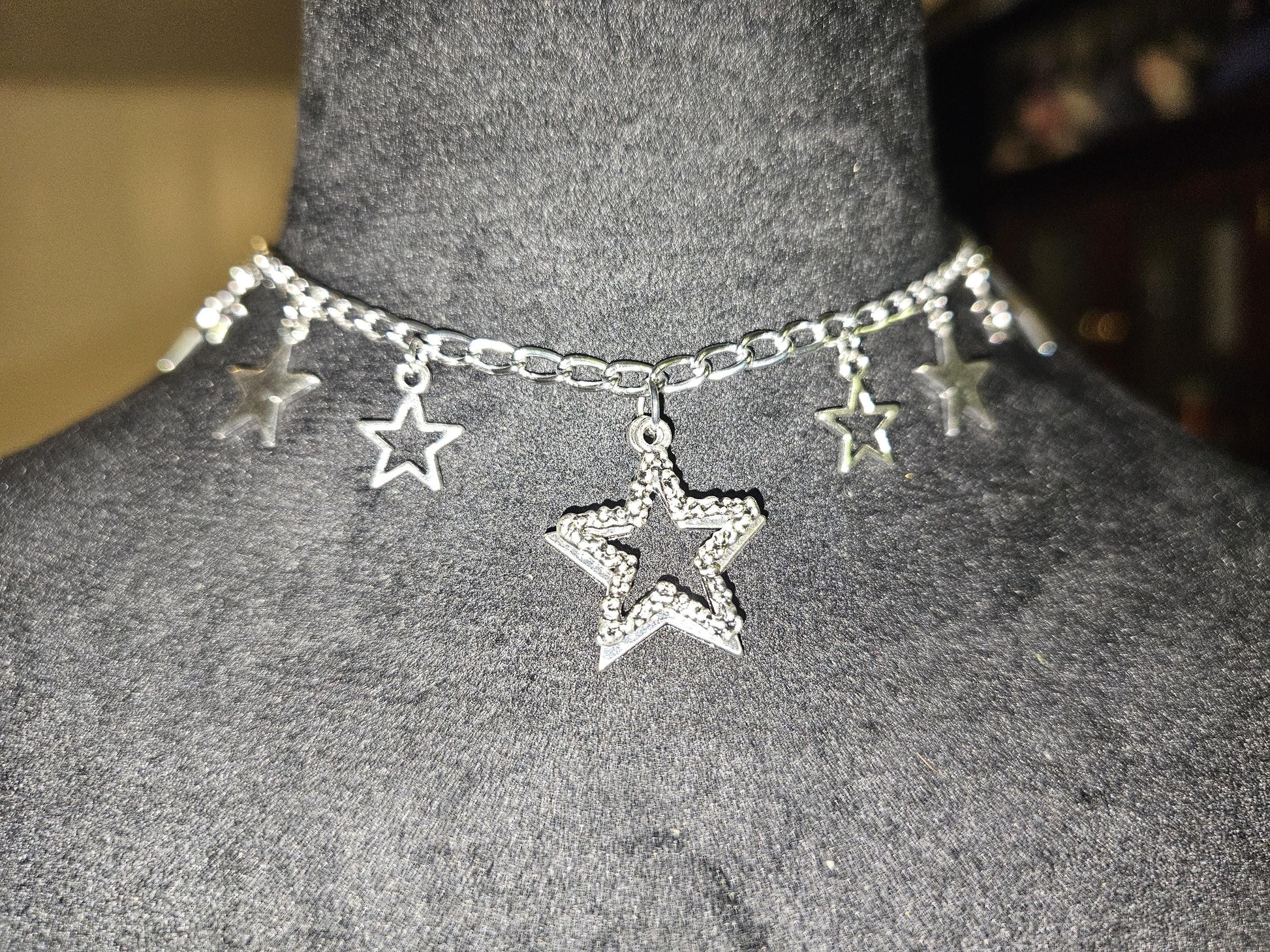 Stars silver chain Necklace Choker Gothic Punk Statement Piece pendant charm chain collar