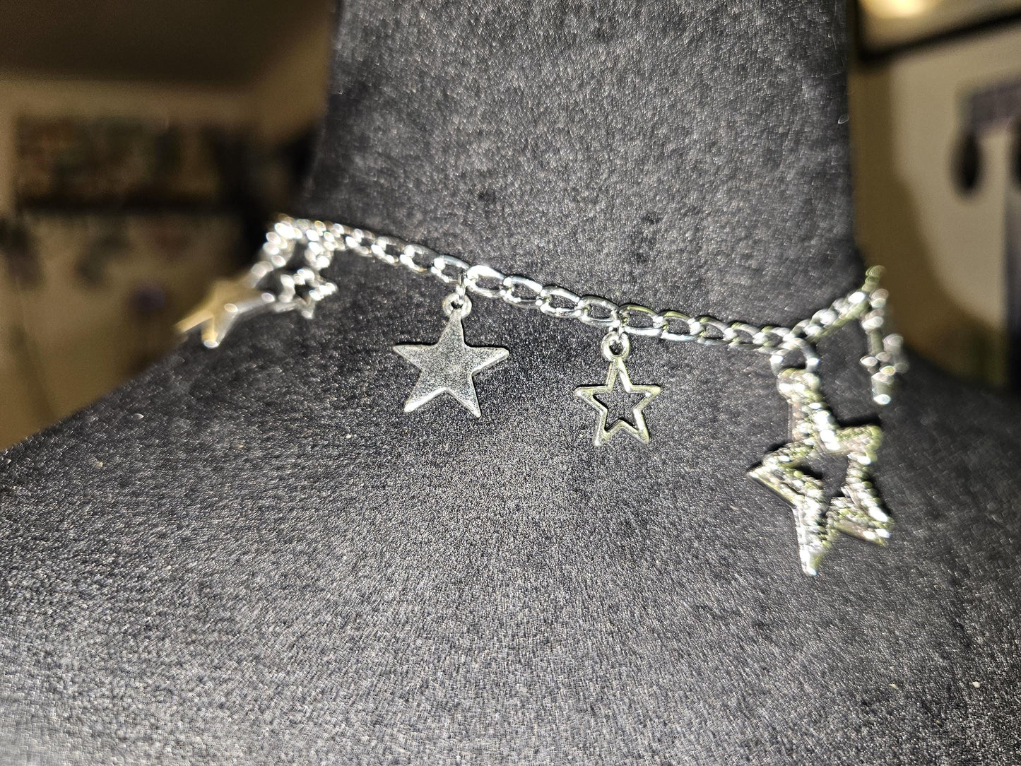 Stars silver chain Necklace Choker Gothic Punk Statement Piece pendant charm chain collar