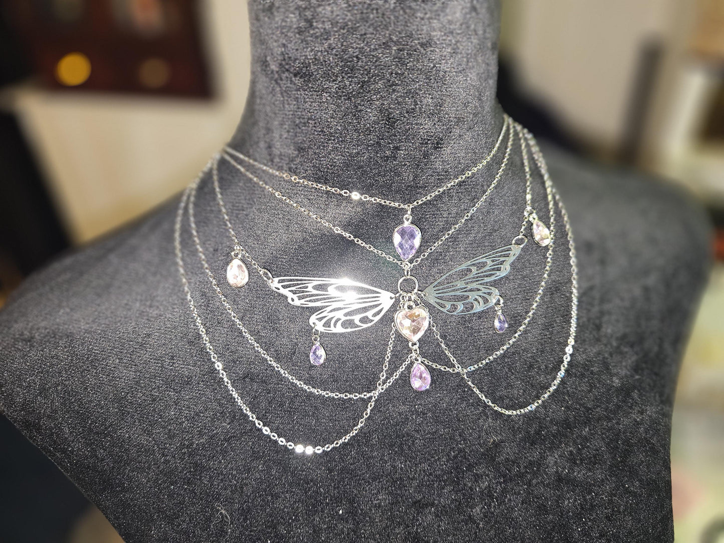 Lavender Lace Silver Dreams Fairy Cottage core fairycore Necklace Choker Pastel Kawaii Statement Piece pendant charm chain collar