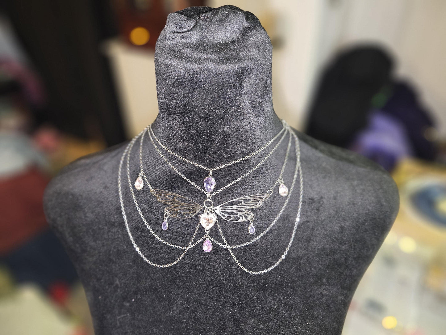 Lavender Lace Silver Dreams Fairy Cottage core fairycore Necklace Choker Pastel Kawaii Statement Piece pendant charm chain collar