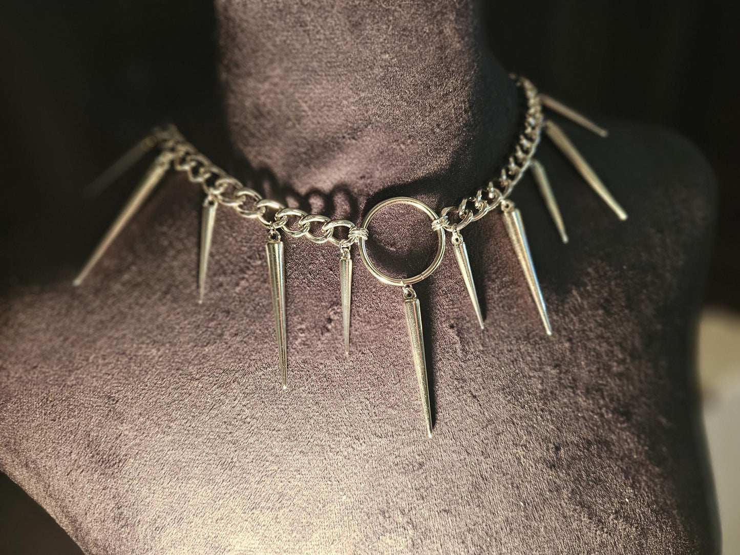 Spikey Gothic spikes alt Halloween Spooky Necklace Choker Gothic Punk Statement Piece pendant charm chain collar silver