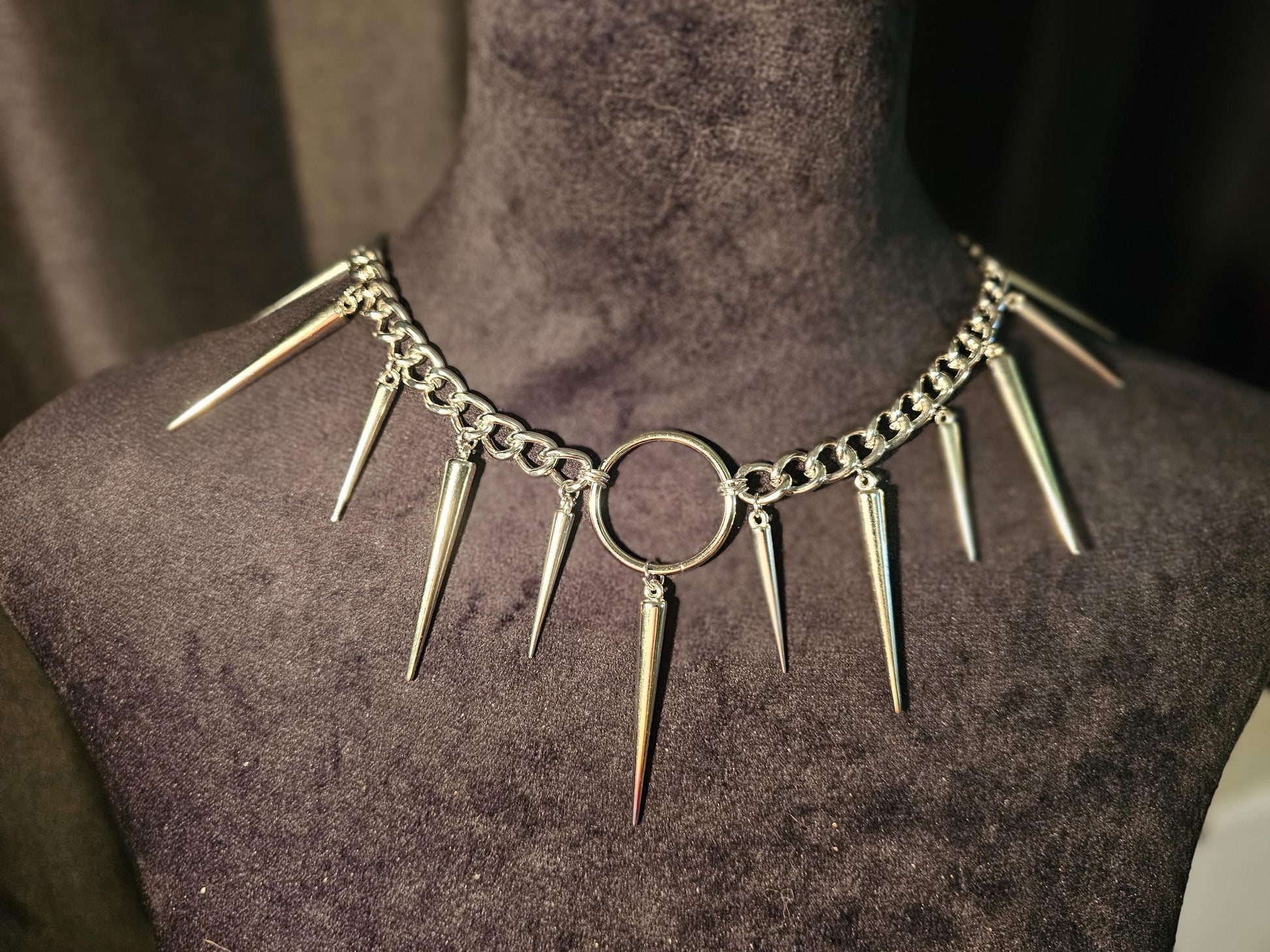 Spikey Gothic spikes alt Halloween Spooky Necklace Choker Gothic Punk Statement Piece pendant charm chain collar silver