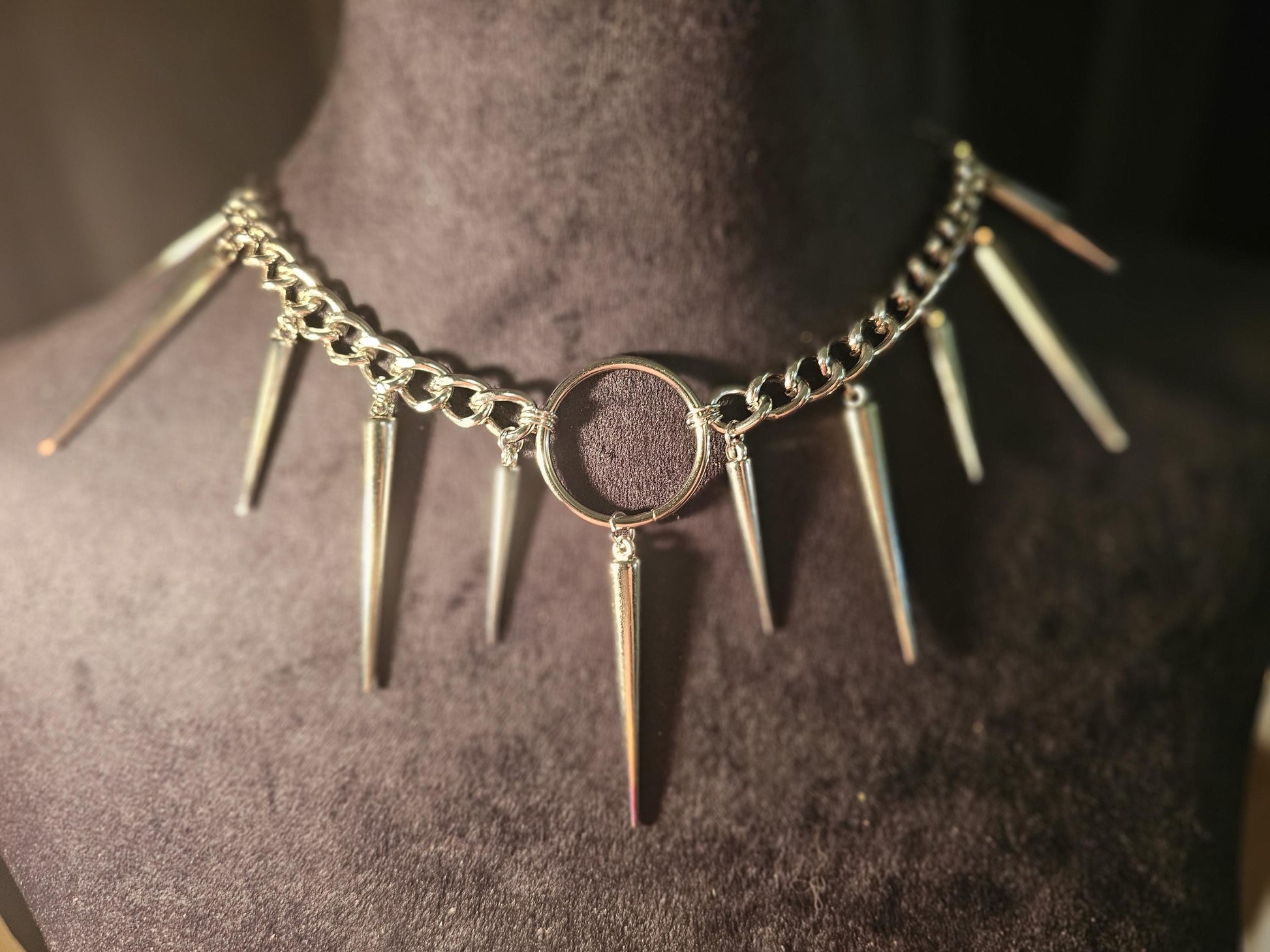 Spikey Gothic spikes alt Halloween Spooky Necklace Choker Gothic Punk Statement Piece pendant charm chain collar silver