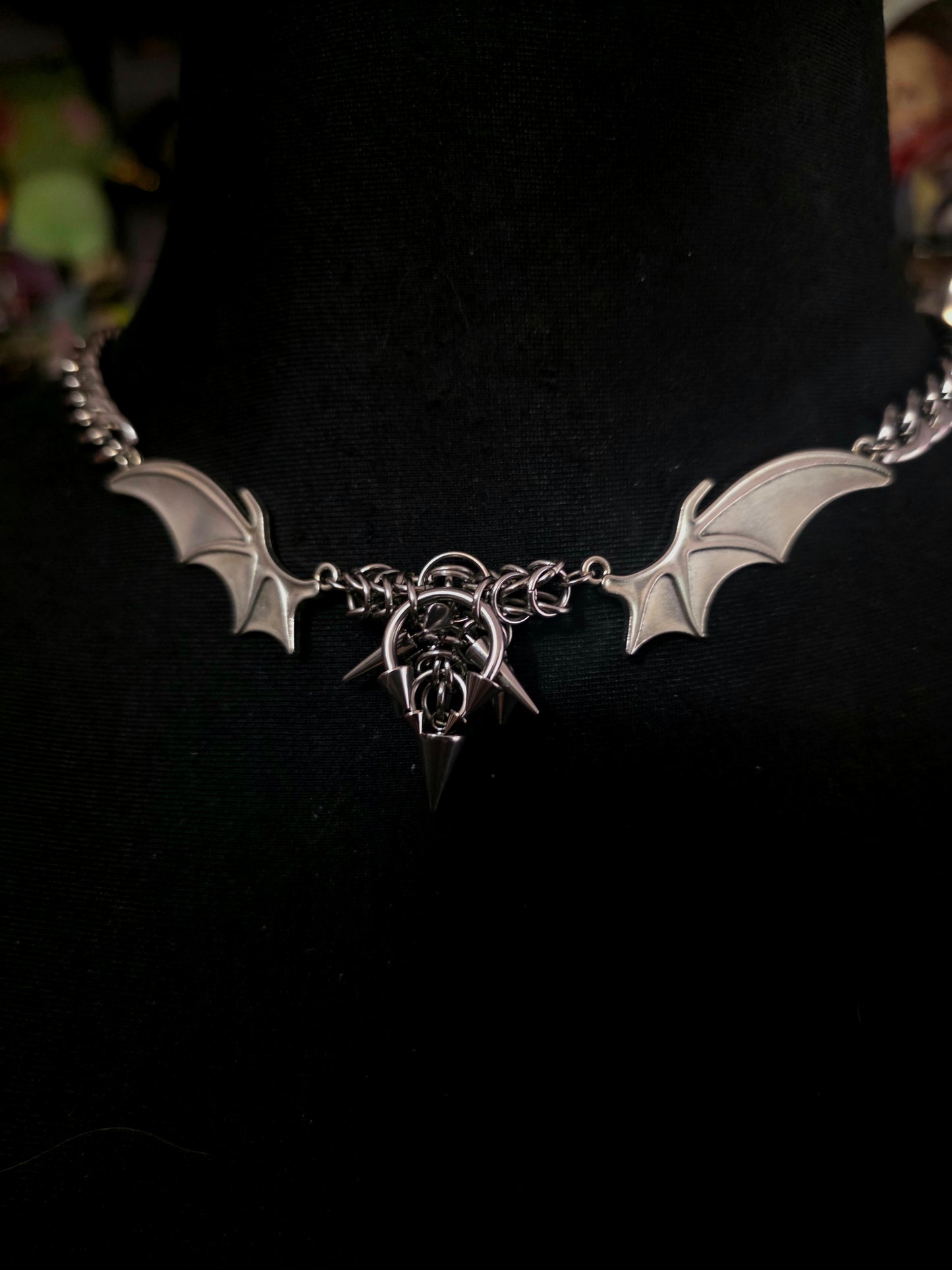 Pierced Chainmail Bat Necklace