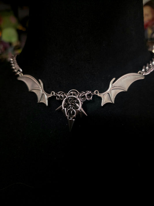 Pierced Chainmail Bat Necklace