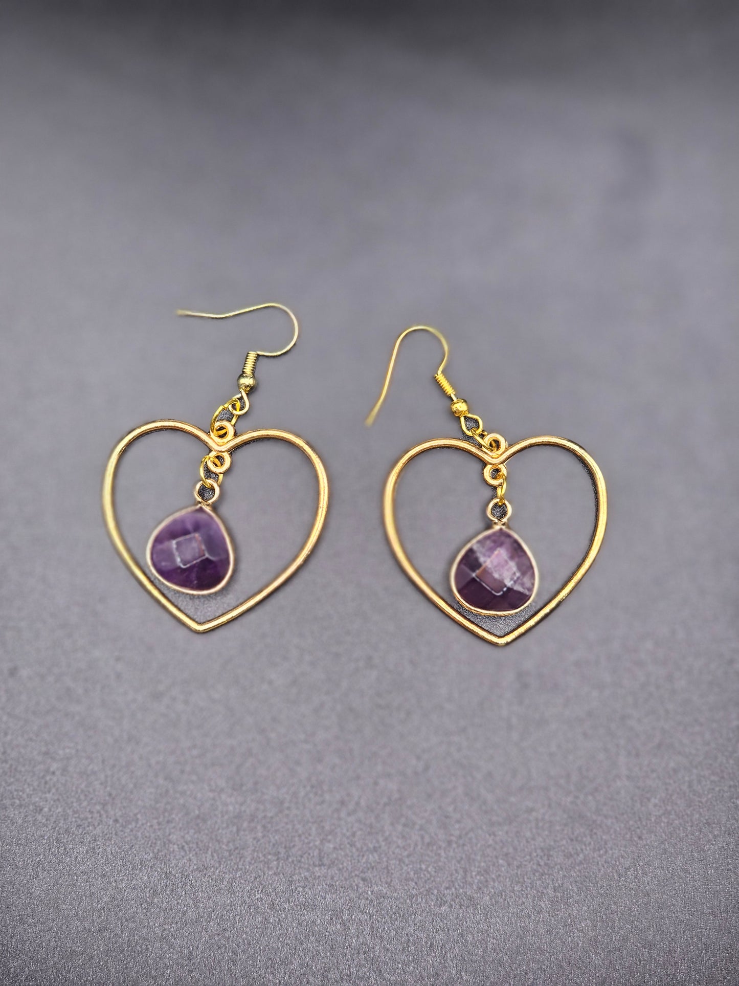 Amethyst Stone Heart Earrings