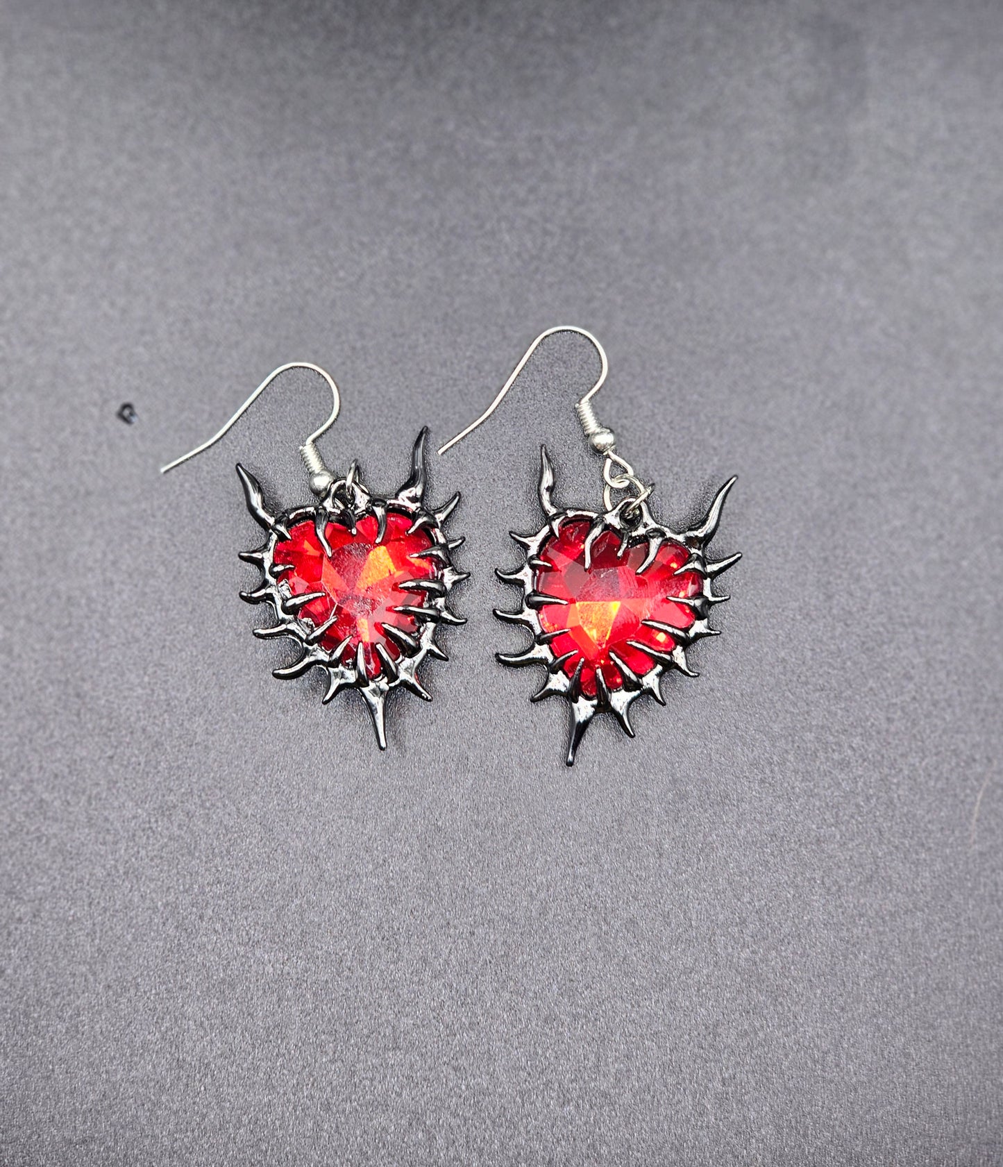 Red Thorn Heart Earrings