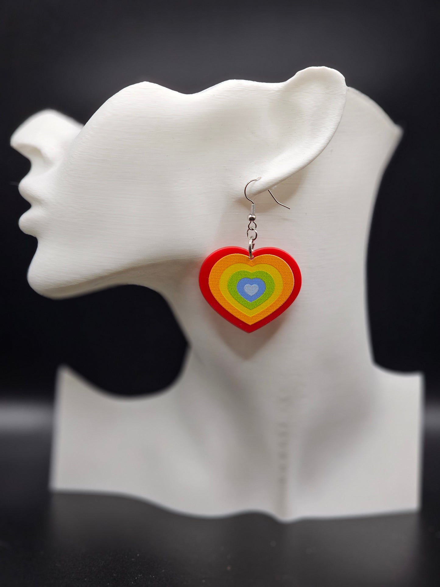 Large Rainbow Heart Earrings