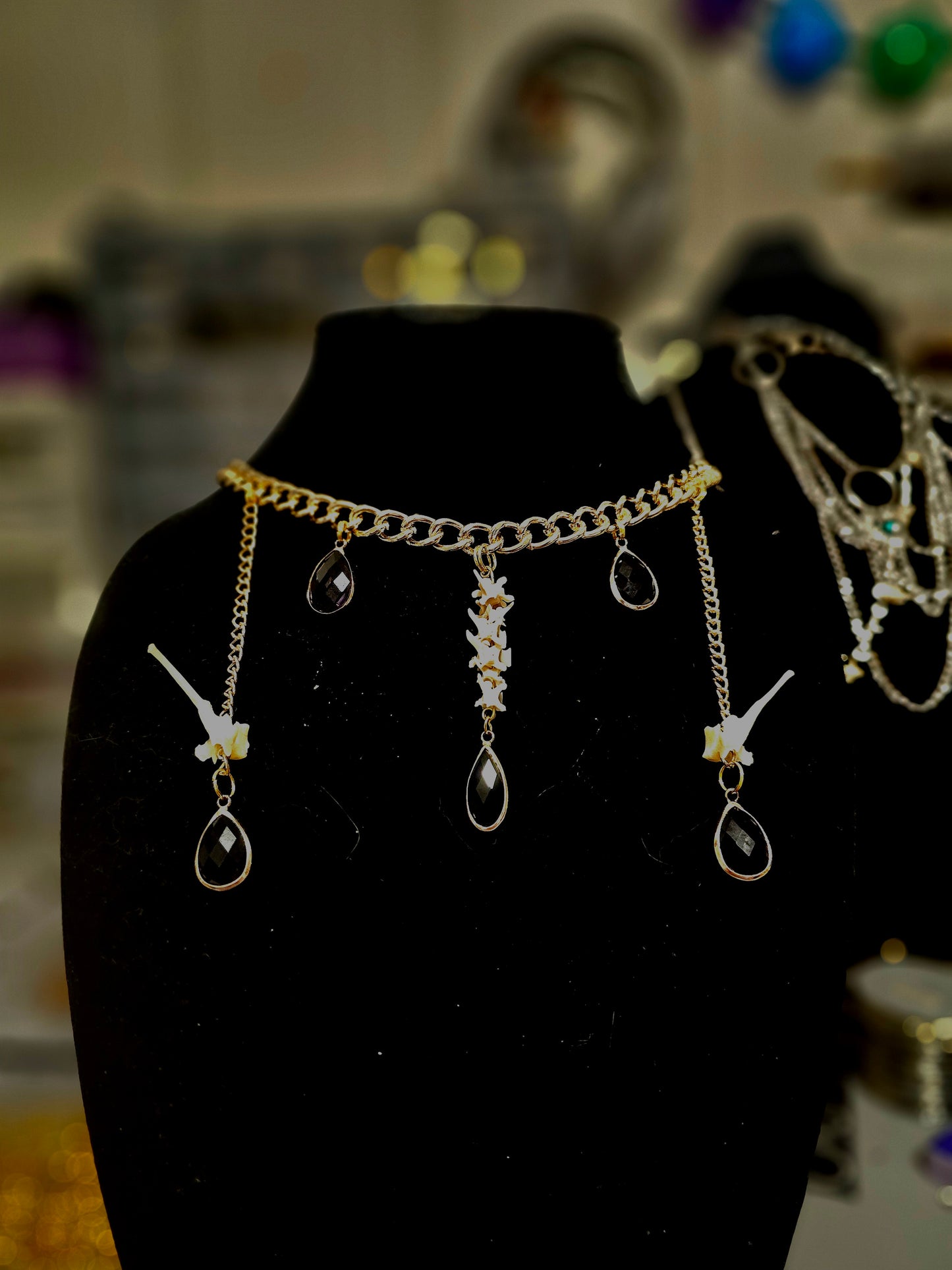 Gold Bone and Amethyst Glass Necklace