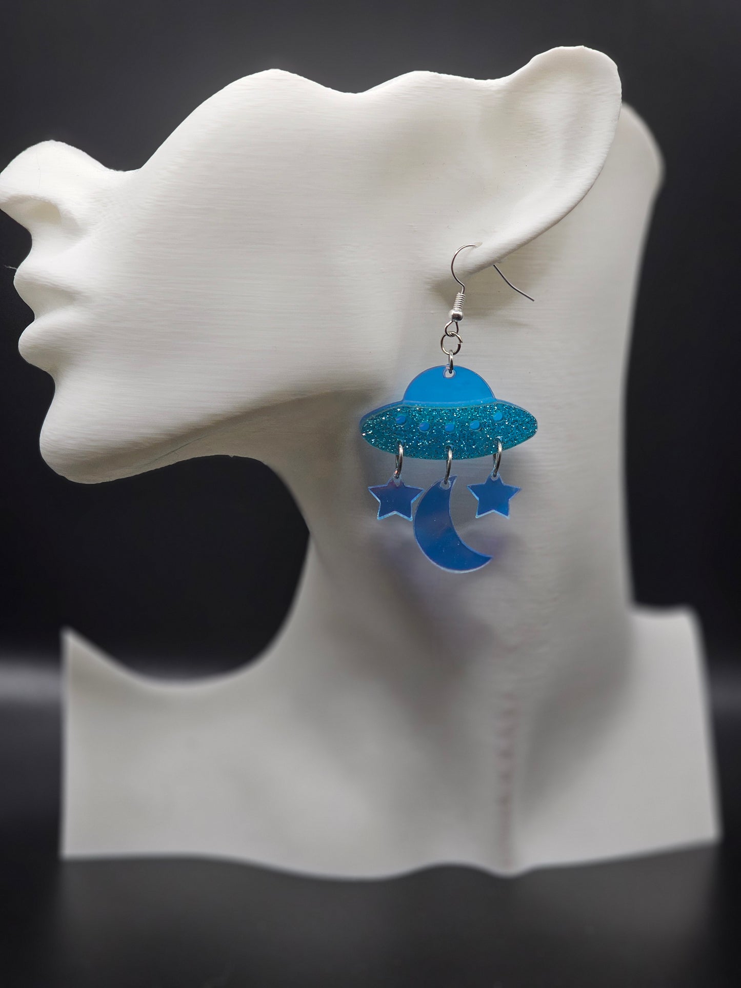 Blue UFO and Stars Earring