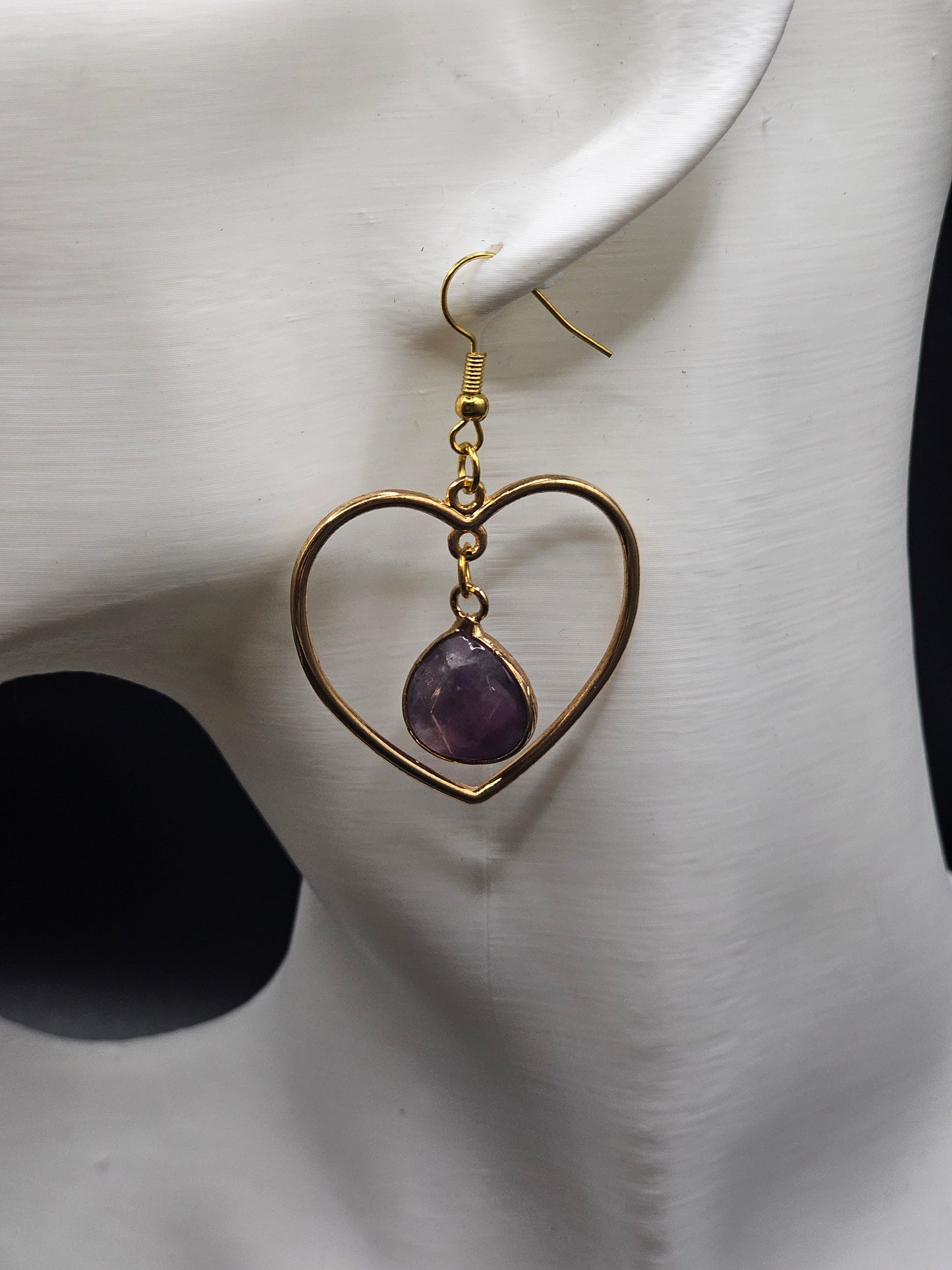 Amethyst Stone Heart Earrings