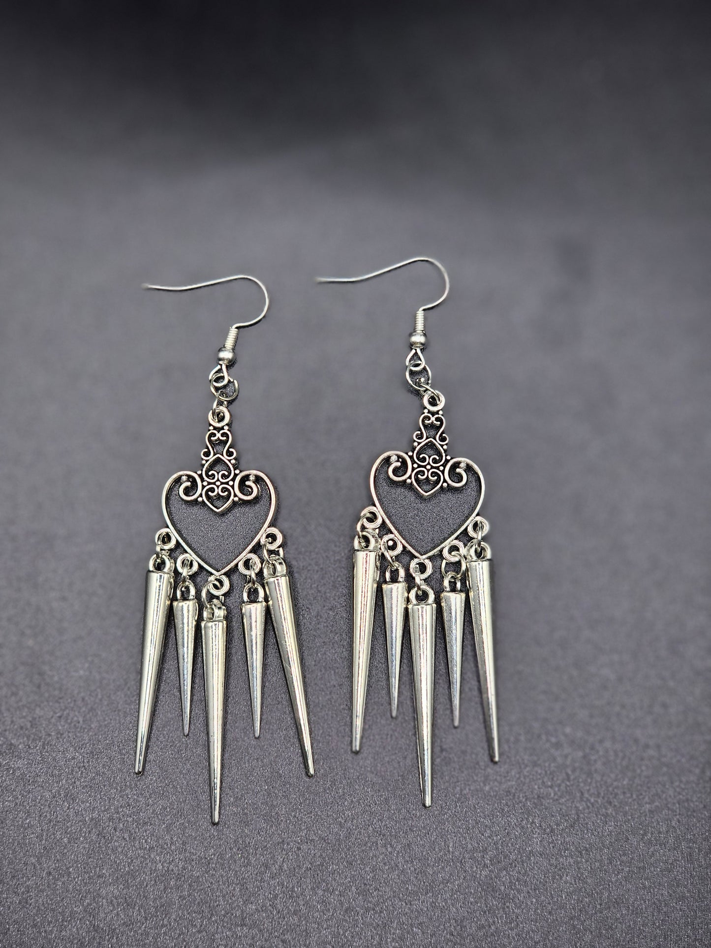 Heart Drop Spike Earrings