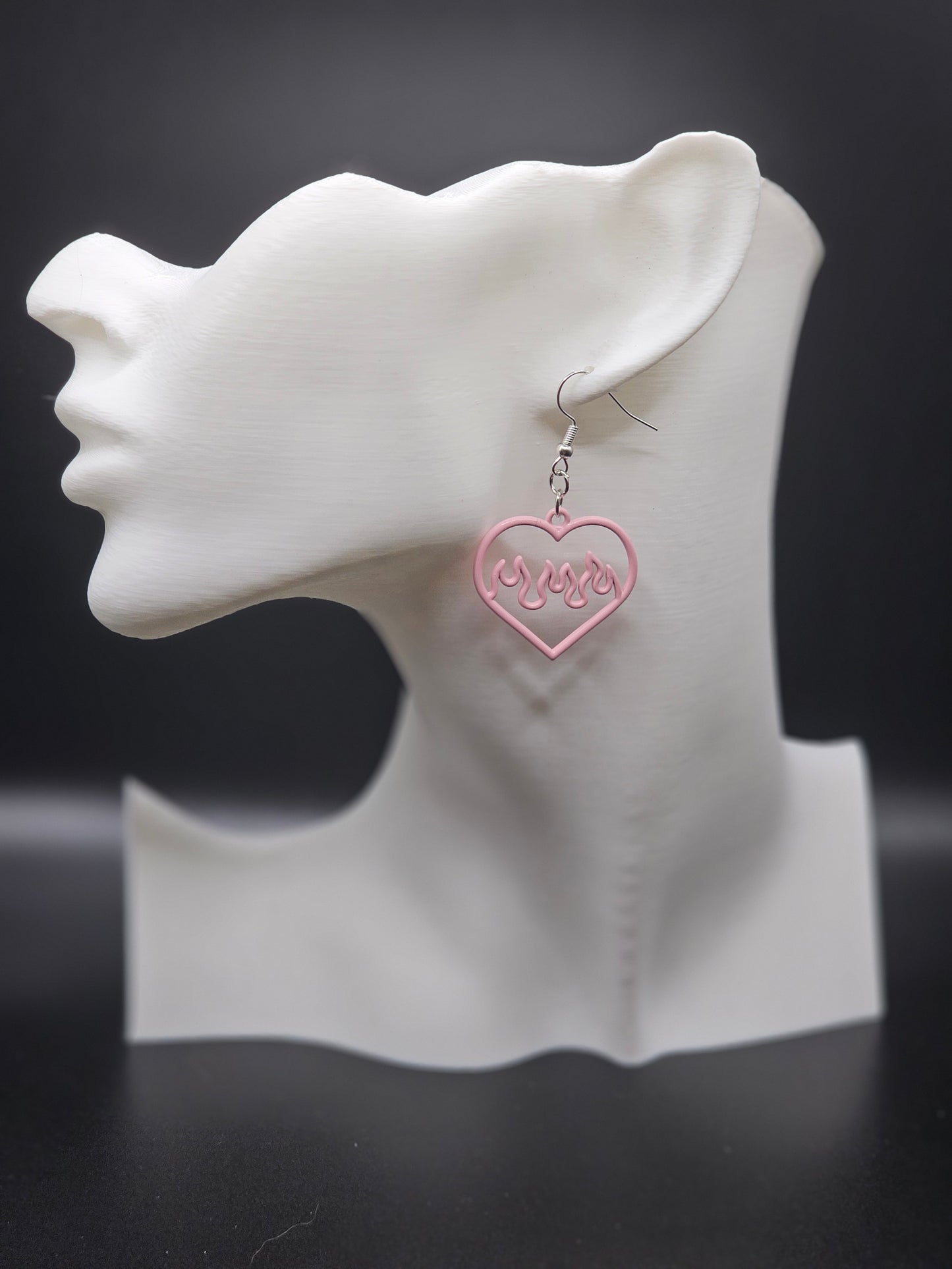 Pink Flame Heart Earrings