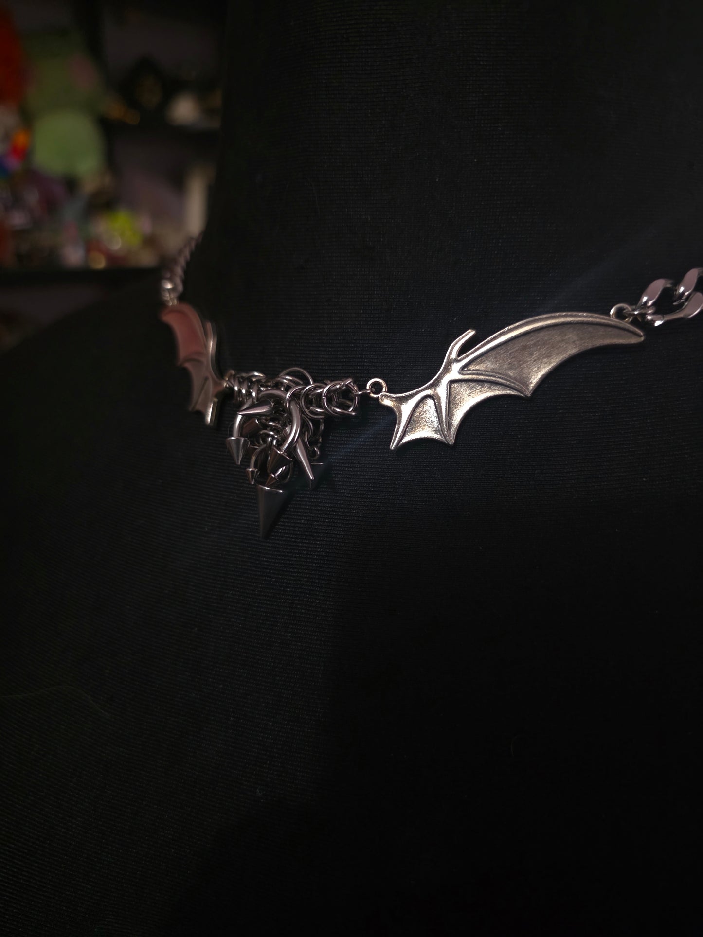 Pierced Chainmail Bat Necklace