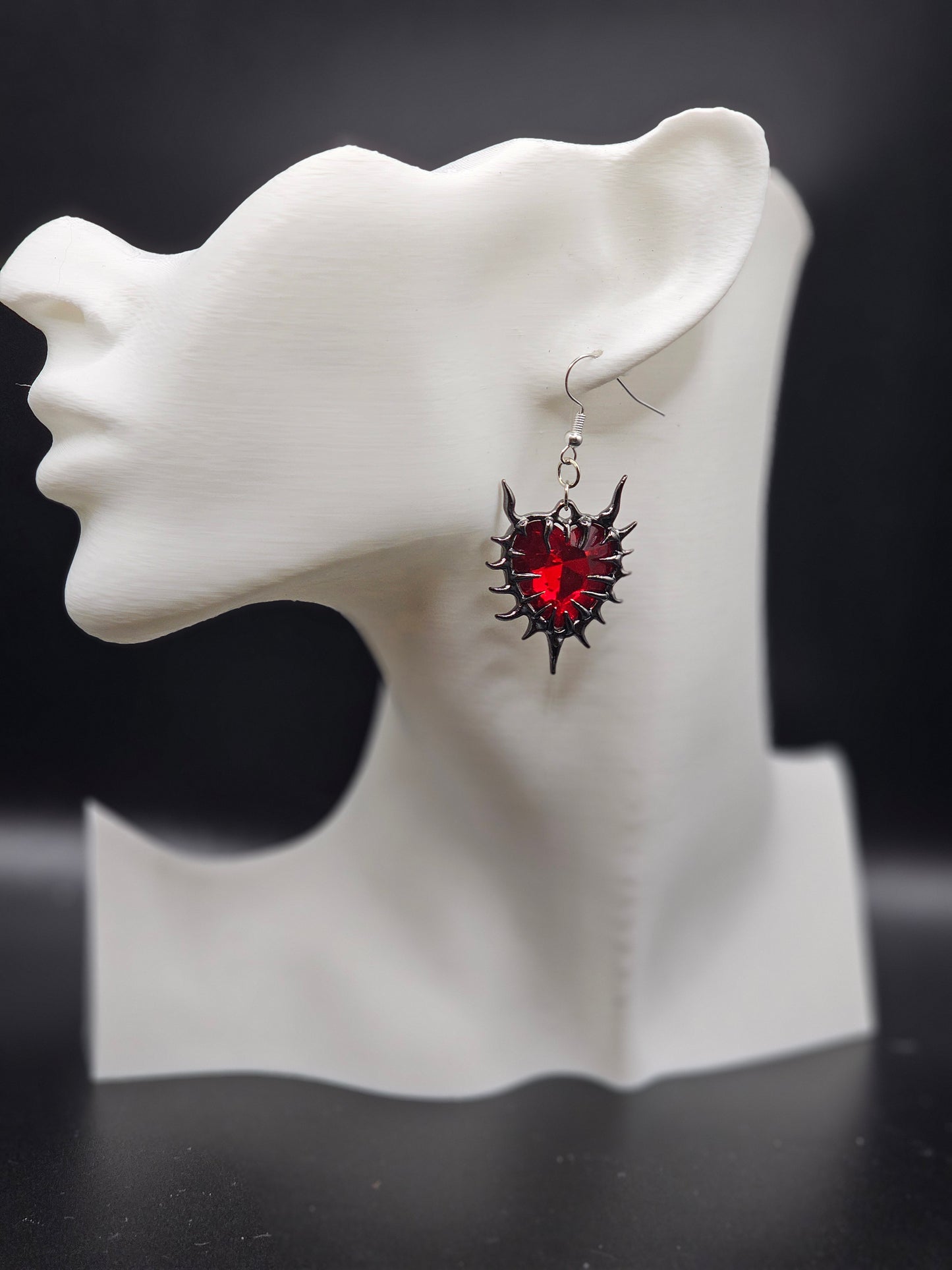 Red Thorn Heart Earrings