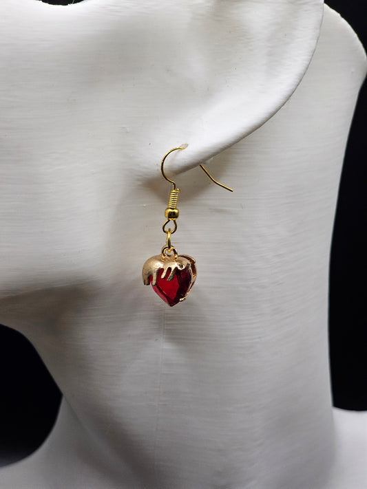 Gold Drip Red Heart Earrings