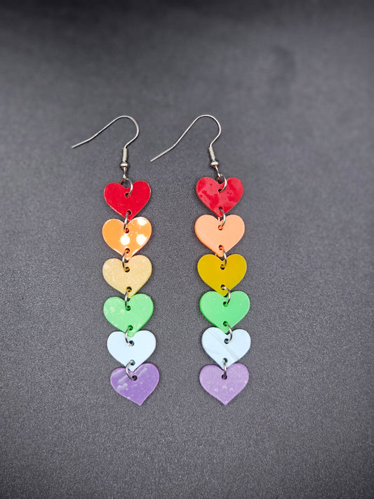 Rainbow Heart Dangle Earrings